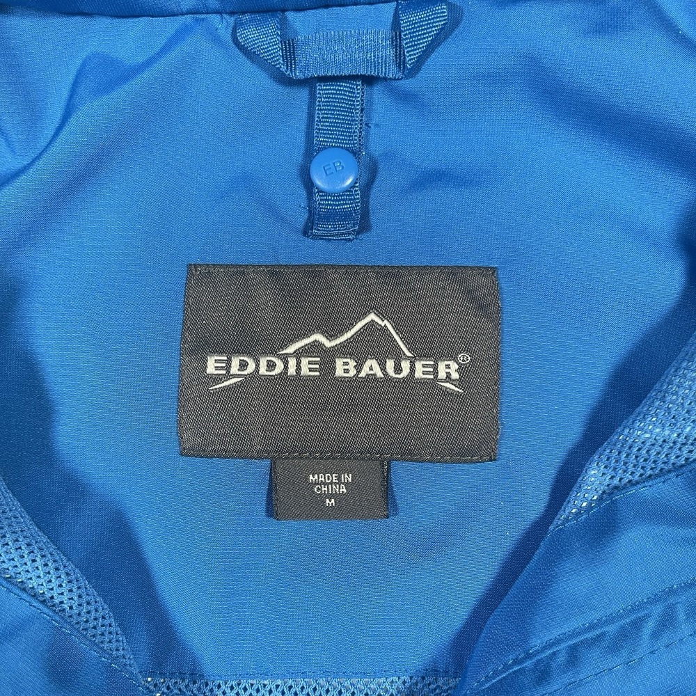 Eddie Bauer WeatherEdge Hooded Waterproof Rain Coat Jacket Mens Medium Blue - Picture 3 of 8